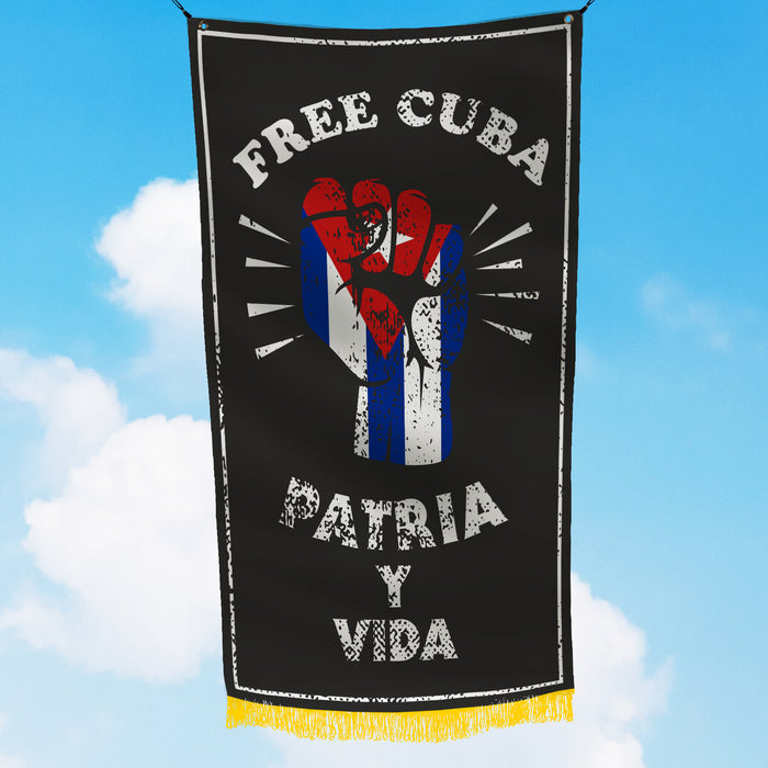 Free Cuba Patria Y Vida Fist Flag Banner