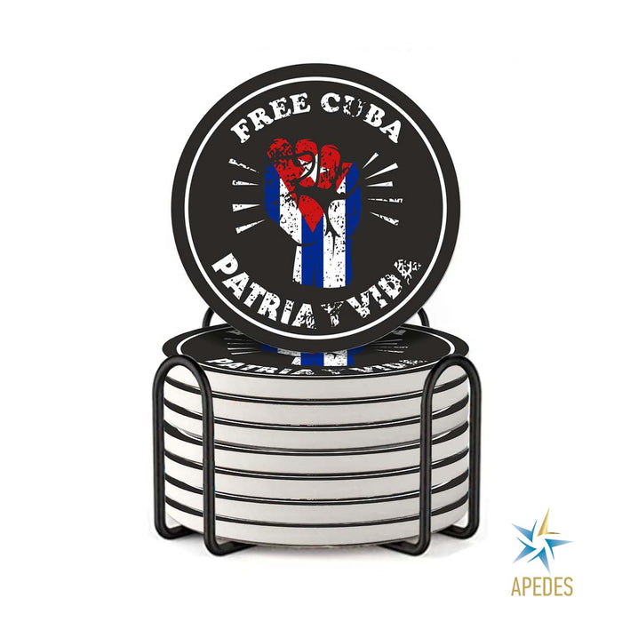 Free Cuba Patria Y Vida Absorbent Ceramic Coasters for Drinks with Holder (Set of 8)