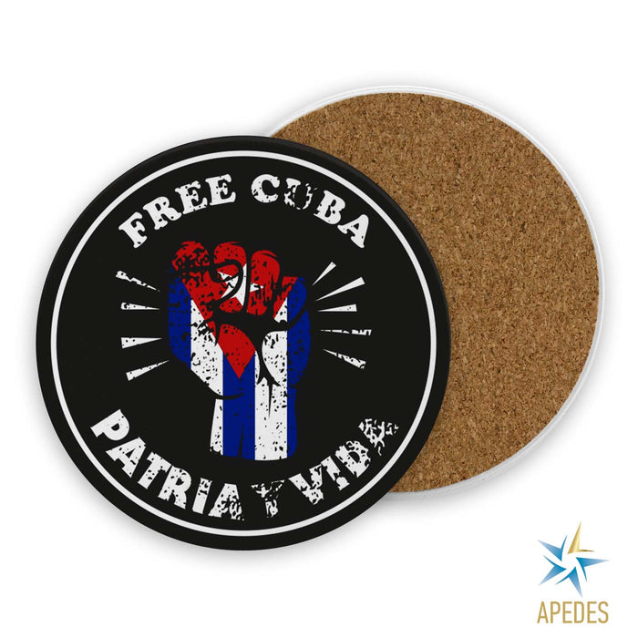 Free Cuba Patria Y Vida Absorbent Ceramic Coasters for Drinks with Holder (Set of 8)