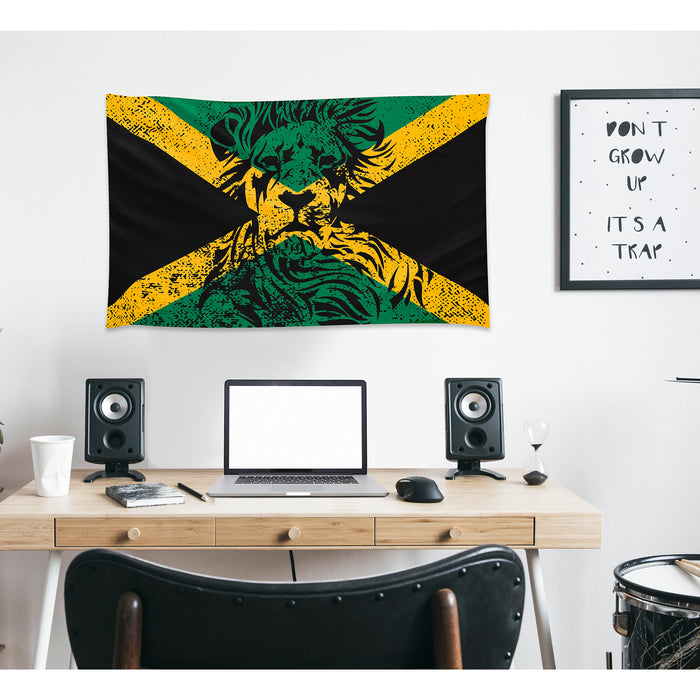 Jamaica With Lion Flag Banner