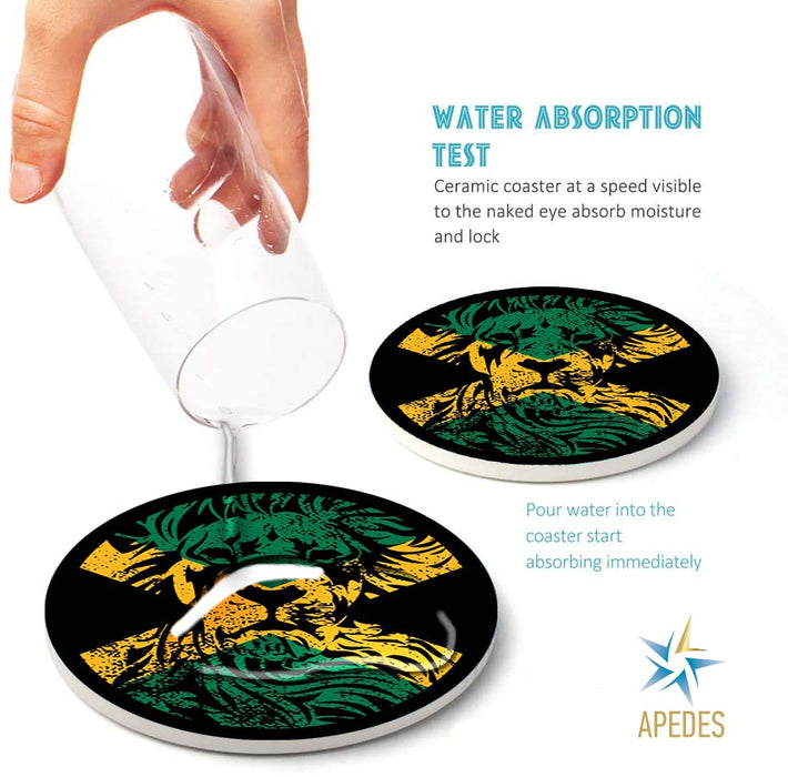 Jamaica Flag with Lion Absorbent Ceramic Coasters for Drinks with Holder (Set of 8)