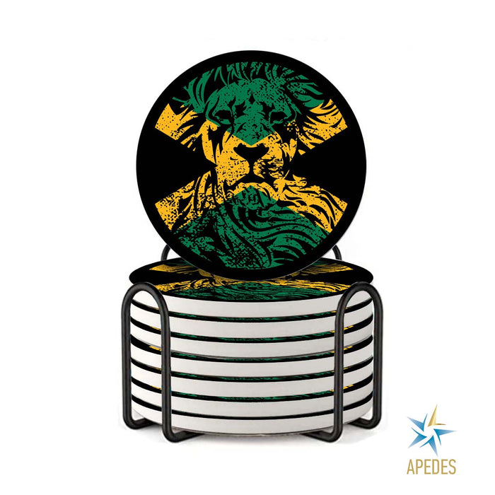 Jamaica Flag with Lion Absorbent Ceramic Coasters for Drinks with Holder (Set of 8)