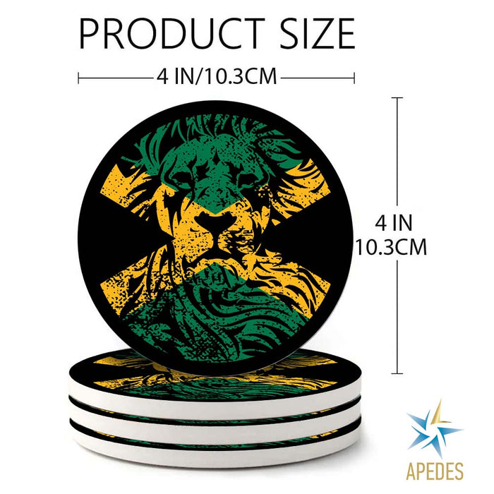 Jamaica Flag with Lion Absorbent Ceramic Coasters for Drinks with Holder (Set of 8)