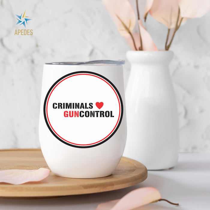 Criminals Guncontrol Stainless Steel Stemless Wine Cup 12 OZ