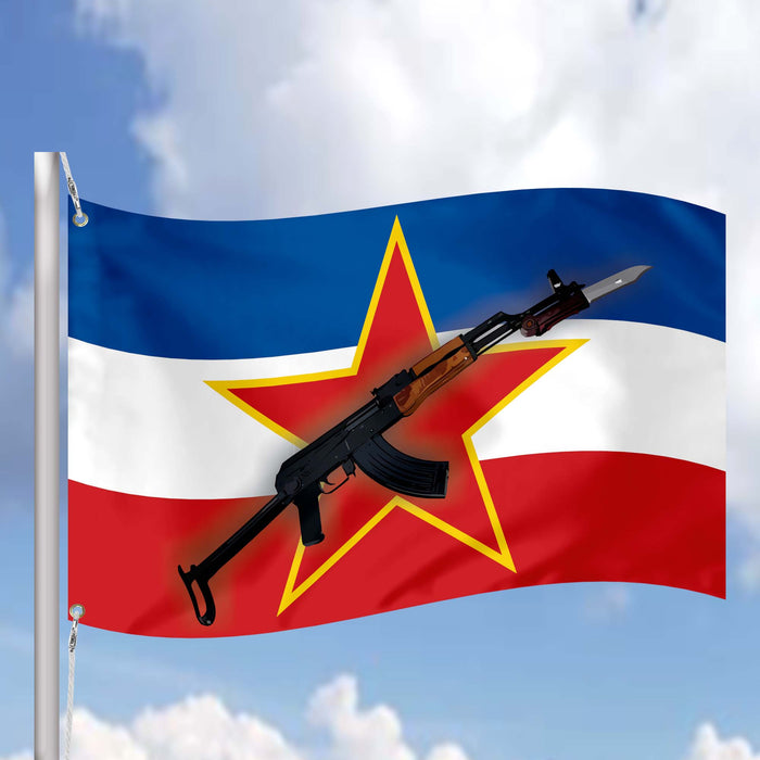 Yugoslavia AK Kalashnikov's automatic rifle Flag Banner