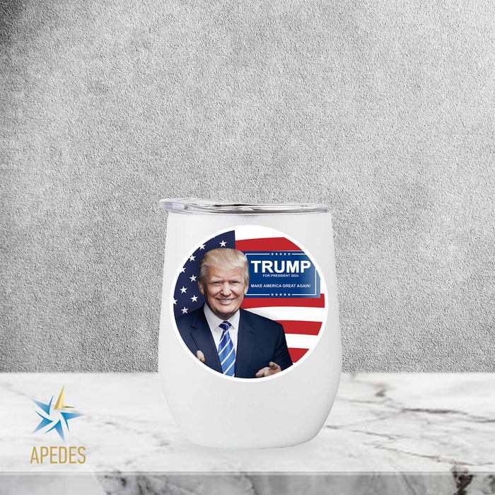 Donald Trump 2024 President USA Flag Stainless Steel Stemless Wine Cup 12 OZ