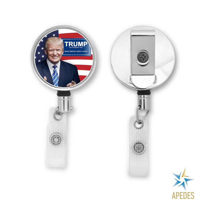 Donald Trump 2024 President USA Flag Badge Reel Holder