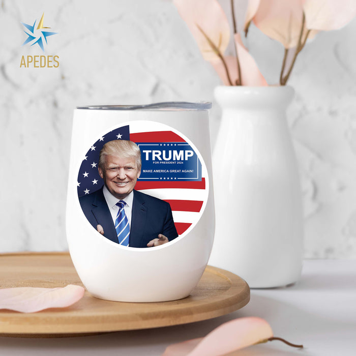 Donald Trump 2024 President USA Flag Stainless Steel Stemless Wine Cup 12 OZ