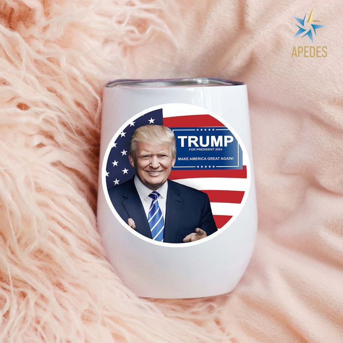 Donald Trump 2024 President USA Flag Stainless Steel Stemless Wine Cup 12 OZ