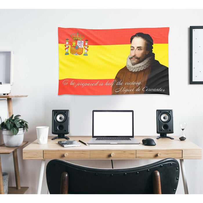 Miguel de Cervantes Spanish Writer Flag Banner