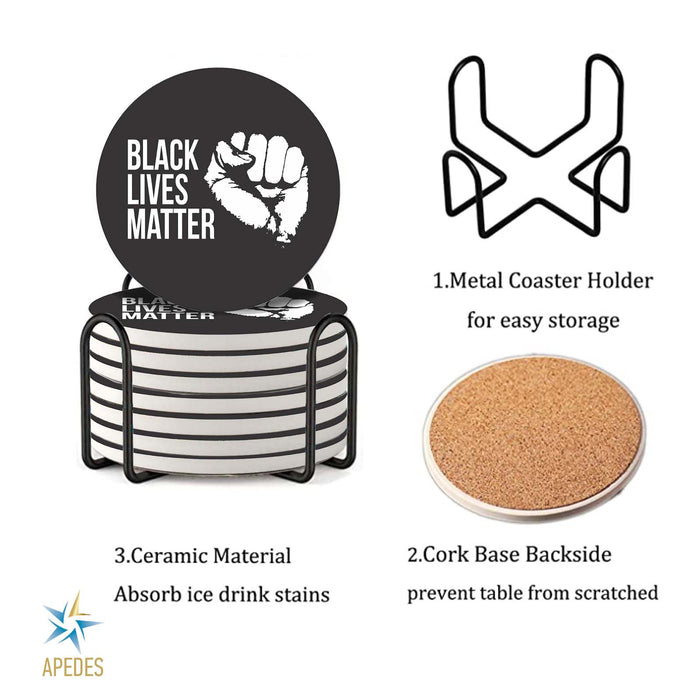 Black Lives Matter Absorbent Ceramic Coasters for Drinks with Holder (Set of 8)