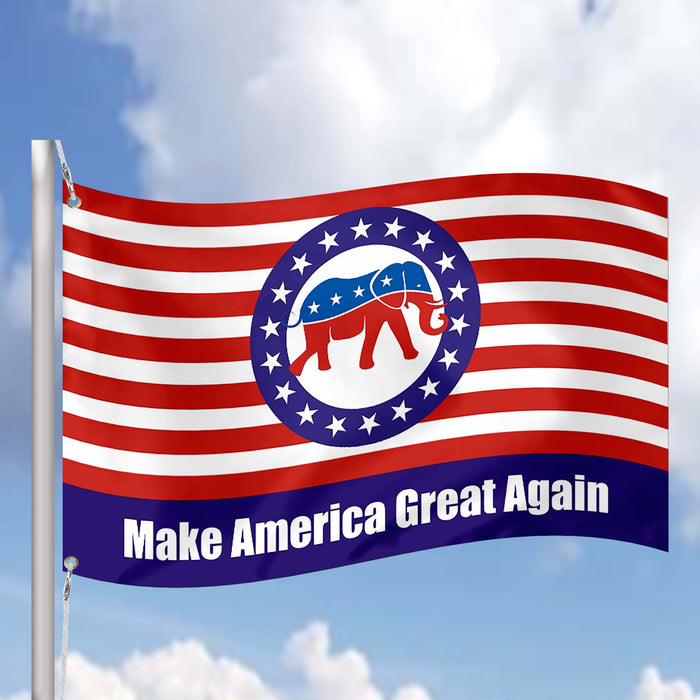 Support Republicants Elephant USA Make America Great Again MAGA Donald Trump Flag Banner