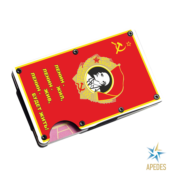 Lenin USSR Flag Stainless Steel Money Clip Wallet Credit Card Holder