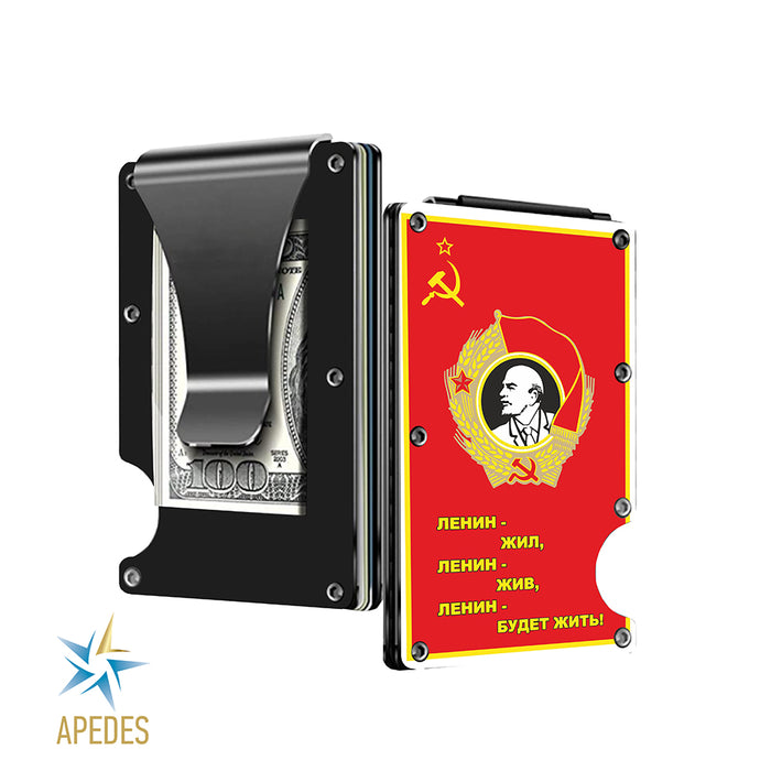 Lenin USSR Flag Stainless Steel Money Clip Wallet Credit Card Holder